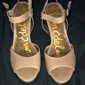 Sam Edelman tan and cork wedge heels